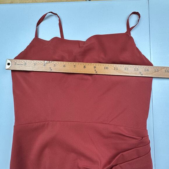 Azazie Dress Womens A4 Rust Maxi Sleeveless Gown Wedding Bridesmaid Slit Keyhole - Picture 11 of 14